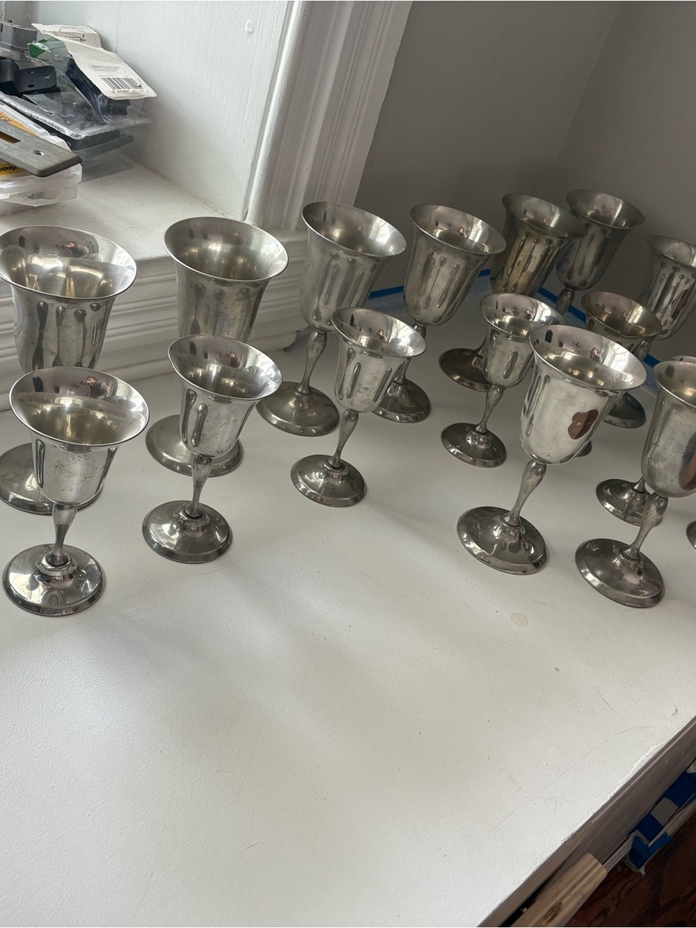 Vintage Pewter Goblet Set - Silver Tone